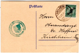 DR 1924, 5 Pf. Dienst Auf Karte M. Grünem Wappenstpl. Ev. Volksschule Holzmaden - Servizio