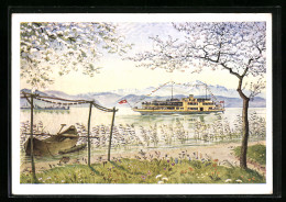 Künstler-AK Reichsbahnschiff Auf Dem Bodensee  - Publicidad