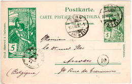 Schweiz 1900, UPU 5 C. Zusatzfr. Auf 5 C. Ganzsache V. Bern N. Belgien - Covers & Documents