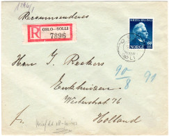 Norwegen 1943, 20 öre Grieg Auf Einschreiben Zensur Brief V. Oslo I.d. NL - Storia Postale