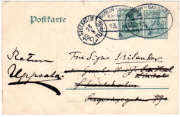 DR 1909, Berlin-Sassnitz Bahnpost A Auf 5 Pf. Ganzsache M. Zusatzfr. N. Schweden - Lettres & Documents