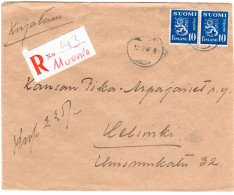 Finnland 1947, MUONIO, Handschriftlicher Reko Zettel Auf Brief M. Paar 10 M. - Otros & Sin Clasificación