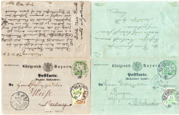 Bayern 1890, 3 Pf. Grün+braun, 4 Diagonalhalbierungen Auf Doppelkarte Ganzsache - Briefe U. Dokumente