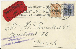 Belgien 1917, 8+25 C. Auf Eilboten Firmen Karte V. Sint-Niklaas. Zensur! - Bezetting 1914-18