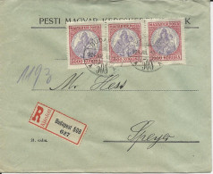 Ungarn 1924, 3er-Streifen 3000 Kr. Auf Einschreiben Brief N. Speyer, DR.  #2242 - Otros & Sin Clasificación