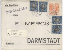 Chile DR 1914, Santiago Einschreiben Ganzsache Brief M. Zusatzfrankatur! #2082 - Chili