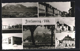 AK Freilassing /Obb, Blick Zum Untersberg, Schulhaus, Hauptstrasse  - Freilassing