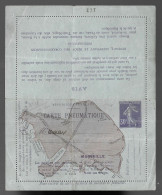 Marseille, Entier Postal 30 Centimes, Carte Pneumatique (ASp7) - Pneumatici