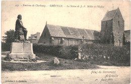 CPA Carte Postale France Gréville Statue De J. F. Millet Et L'église  1914 VM80336 - Cherbourg