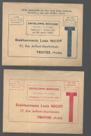 Enveloppe Réponse Lettre T. Etablissements Louis Nicot, Troyes (Bonneterie). Lot De 4 Enveloppes Différentes (ASp8) - Prêts-à-poster: Réponse