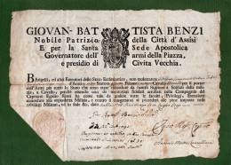 D-IT CIVITAVECCHIA 1791 PORTO D'ARMI Giovan-Battista Benzi Governatore Dell'Armi -Governo Pontificio Roma - Historical Documents