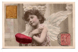 CPA - ANGE / FILLETTE - "TIMBRE" DORÉ ET PETIT CACHET DE CIRE - Angels