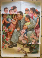Affiche Propagande Communiste Chine Mao Entouré D'enfants Et Fleurs Belles Couleurs.52x74cm Port Franco - Affiches