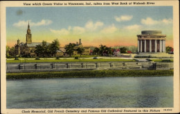 CPA Vincennes Indiana, Wabash River, Clark Memorial, Old French Cemetery, Old Cathedral - Otros & Sin Clasificación