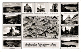 CPA Osterode Am Harz, Sösetalsperre, Sperrmauer, Landkarte, Gasthaus, Markt Mit Kirche - Other & Unclassified