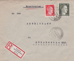 1943-Lettre Recommandée STRASBOURG-Els Koenigshofen  Pour STRASBOURG..timbres Deutsches Reich--cachet  10-3-43 - 1921-1960: Modern Period