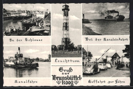 AK Brunsbüttelkoog, In Der Schleuse, Leuchtturm, Kanalfähre  - Brunsbuettel
