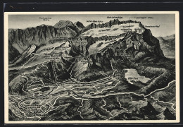 Künstler-AK Hammersbach / Garmisch, Panorama Mit Hotel Badersee, Kreuzeck-Bahnhof Und Elbsee, Hochwanner, Hochblassen  - Other & Unclassified