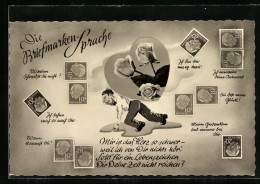 AK Briefmarkensprache, Wann Kommst Du, Ich Bin Dir Ewig Treu  - Briefmarken (Abbildungen)