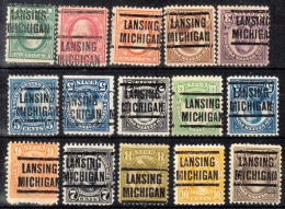 USA Precancel Vorausentwertungen Preo Locals Michigan, Lansing 204, 30 Diff., Perf. 1 X 10x10, 8 X 11x11, 21 X 11x10 1/2 - Preobliterati