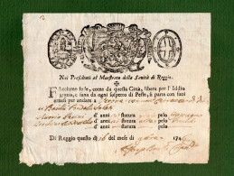 D-IT Fede Di Sanità Contro La PESTE Reggio Emilia 1746 Lasciapassare Sanitario Per Verona - Historical Documents