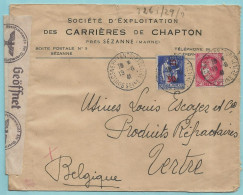 N°373+482 Sur Lettre + Censure, Obl. BOULOGNE-BILLANCOURT 19/06/1941, Entête : Carrières De Chapton / Sézanne - Oorlog 1939-45