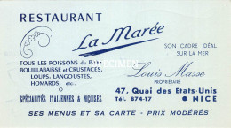 Carte Pub Restaurant La Marée - Nice - Cafés, Hôtels, Restaurants