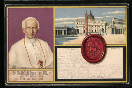 Lithographie Vatikan, Papst Leo XIII., Sr. Heiligkeit, Siegel  - Päpste