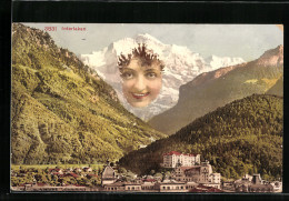 Künstler-AK Interlaken, Panorama Mit Berg Mit Gesicht / Berggesichter  - Other & Unclassified