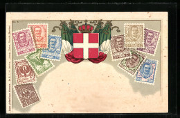 AK Italien, Briefmarken Mit Wappen  - Postzegels (afbeeldingen)