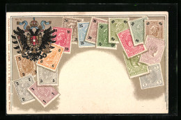 Präge-AK Österreich, Briefmarken Und Doppeladler  - Sellos (representaciones)