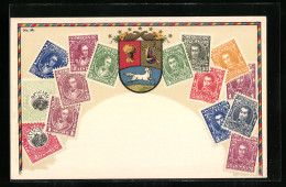 AK Venezuela, Briefmarken Und Wappen  - Sellos (representaciones)