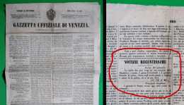 D-IT Gazzetta Uffiziale Di Venezia 1854 Garibaldi Sfidato A Duello ! - Historische Documenten
