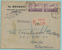 N°10 X2 (poste Aérienne) Sur Recommandé De PARIS 127 01/03/1937 Vers HAIFA 08/03/1937 (Palestine) - 1927-1959 Cartas & Documentos