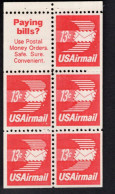 2010587669 1973 SCOTT C79A (XX)  POSTFRIS MINT NEVER HINGED - BOOKLET PANE WINGED AIRMAIL ENVELOPE AND LABEL - 3b. 1961-... Ungebraucht