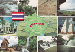 Thailande --UBON RATCHATHANI  --1989--Multivues ( Carte Géographique + Drapeau) - Tailandia