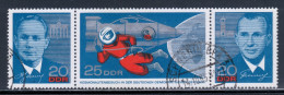 East Germany / DDR 1965 Mi# 1138-1140 Used - Strip Of 3 - Visit Of The Russian Cosmonauts / Space - Used Stamps