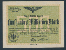 Breslau Pick-Nr: S1141 Inflationsgeld Der Deutschen Reichsbahn Breslau Gebraucht (III) 1923 500 Milliarden Mar (10288420 - 500 Mrd. Mark