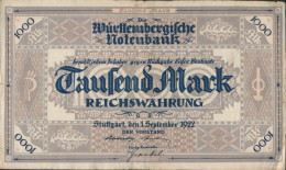 Württemberg Rosenbg: WTB12a Länderbanknote Württemberg, Vs. Mit Handunterschrift Stark Gebraucht (IV) 1922  (10288530 - 1.000 Mark