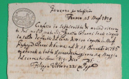 D-IT Governo Pontificio 1819 Fermo (Marche) Ricevuta Con Bollo Da 1 Baiocco E Mezzo - Documents Historiques