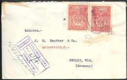 Venezuela Valencia Registered Cover Mailed To Germany 1933. 90c Rate. Michelin Tires Label - Venezuela