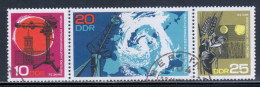 East Germany / DDR 1968 Mi# 1343-1345 Used - Strip Of 3 - 75th Anniv. Of The Meteorological Observatory In Potsdam - Europe