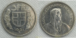 3833 SUIZA 1931 1931 SWITZERLAND 5 FRANCS SILVER COIN - Andere & Zonder Classificatie