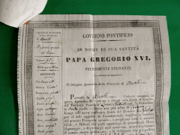 D-IT Governo Pontificio PAPA GREGORIO XVI 1841 Ascoli PASSAPORTO PASSEPORT PASSPORT REISEPASS - Historische Documenten