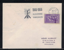 FAG PARIS 22 ALLOCATIONS FAMILIALES 1946/1966  29/11/1966 SUR YT 1358 - Mechanical Postmarks (Advertisement)