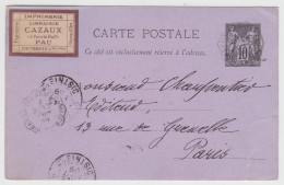 HAUTES PYRENNEES ENTIER 10C SAGE CP REPIQUE PAR ETIQUETTE 1889 CAUTERETS T18 ETIQUETTE CAZAUX PAU CAUTERETS PETITE DECHI - 1961-....