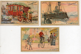 Lot De 3 Chromos Chocolat Poulain Histoire De La Locomotion - Poulain