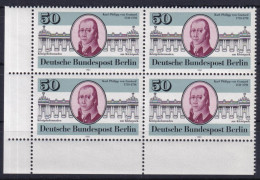 Berlin 639 Eckrand Links Unten 4er Block Karl Philipp Von Gontard 50 Pf ** - Other & Unclassified