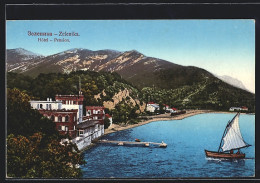 AK Zelenika, Hotel-Pension Mit Anfahrendem Segelschiff  - Montenegro