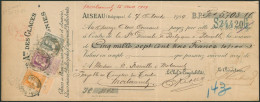 Affranch. Tricolore N°78/80 Sur Effet De Commerce (Aiseau, 1909) Valeurs 5703 Frs - 1905 Barbas Largas